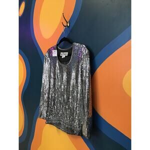 Vintage Caron Components Silver Sequin Pullover Round Neck Shirt Women's Medium
